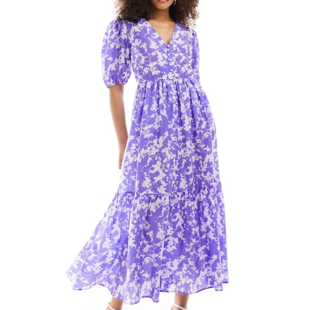 NWT & Other Stories tiered volume dress in pastel violet marble